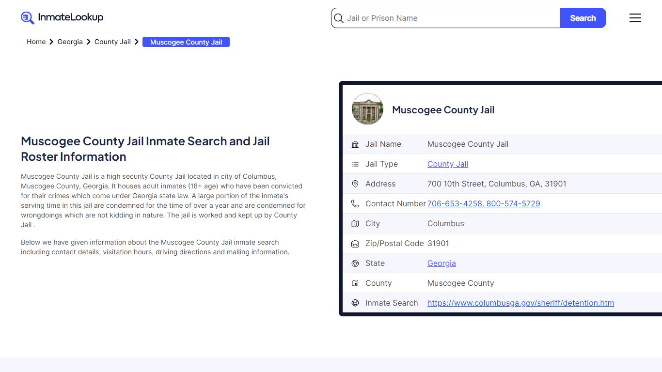 Muscogee County Jail Inmate Search and Jail Roster Information